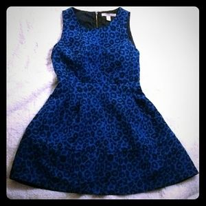S/M FOREVER 21 black & blue leo print zip up dress